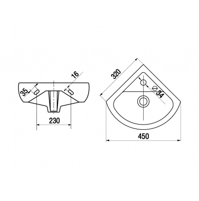 KERAMIN Умывальник Сити УГЛОВОЙ 45 см