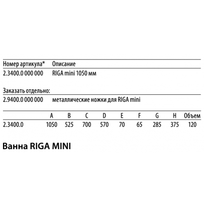 JIKA Ванна стальная Riga mini 1050х700х375,  Jika 3400.0